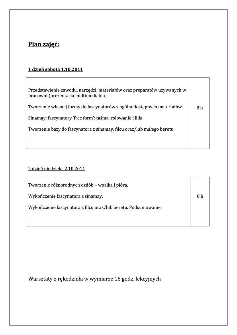 plan zajęć plan zajęć